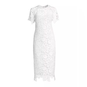 Shoshanna Modest White Lace Midi Dress